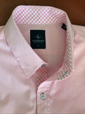 TailorByrd Pink Gingham Button-Down Dress Shirt
